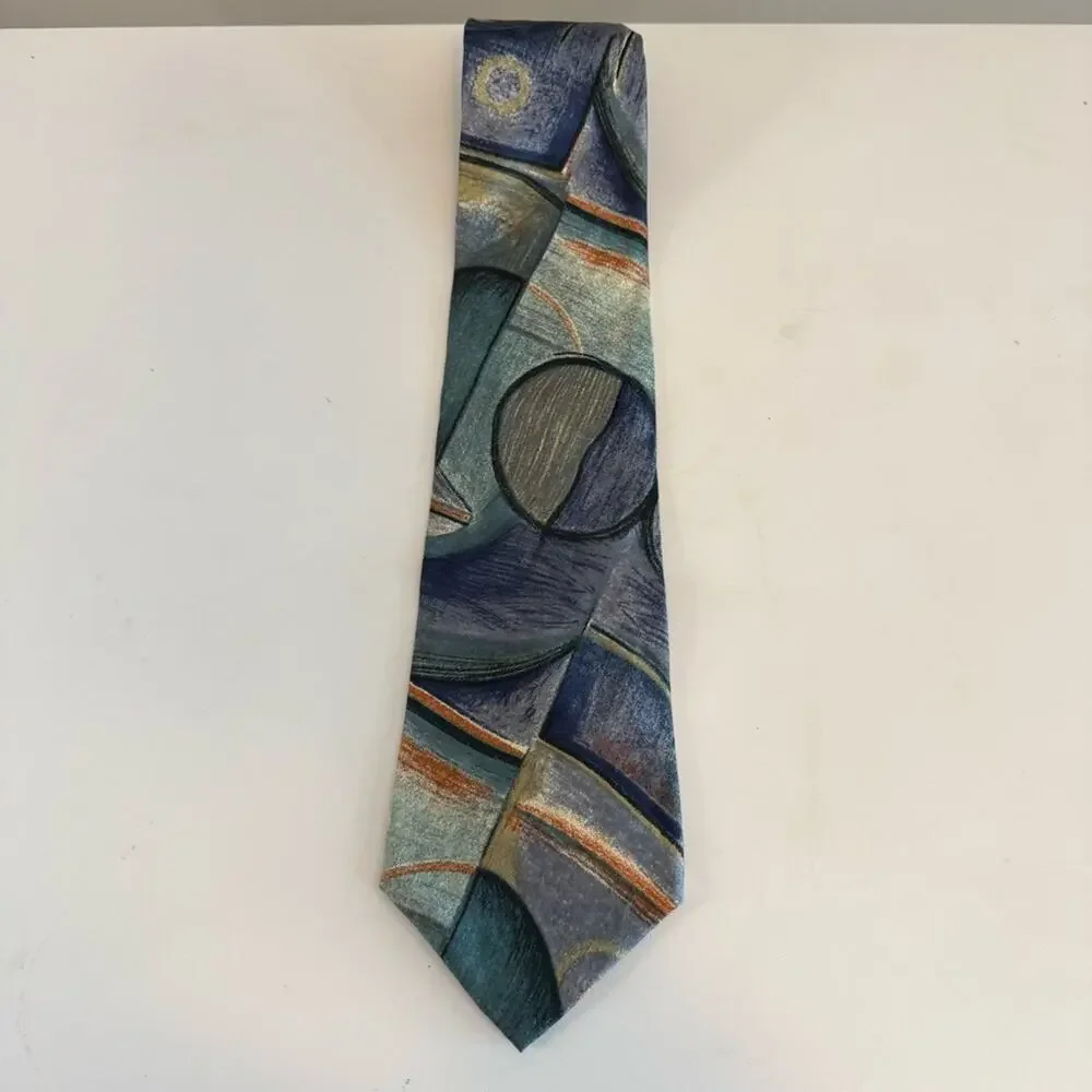 Bugatti Mens Multicolor Geometric Pattern Italian Silk‎ Classic Regular Neckties
